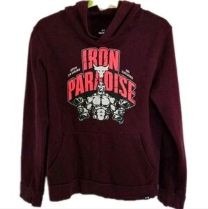 Under Armour Project Rock Youth L Burgandy W Iron Paradise Logo  Hoodie EUC